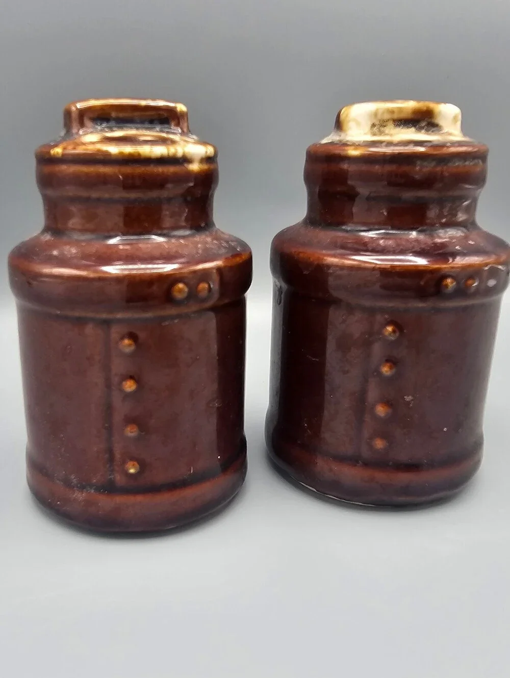Vintage Brown Ceramic Salt and Pepper Shakers Set